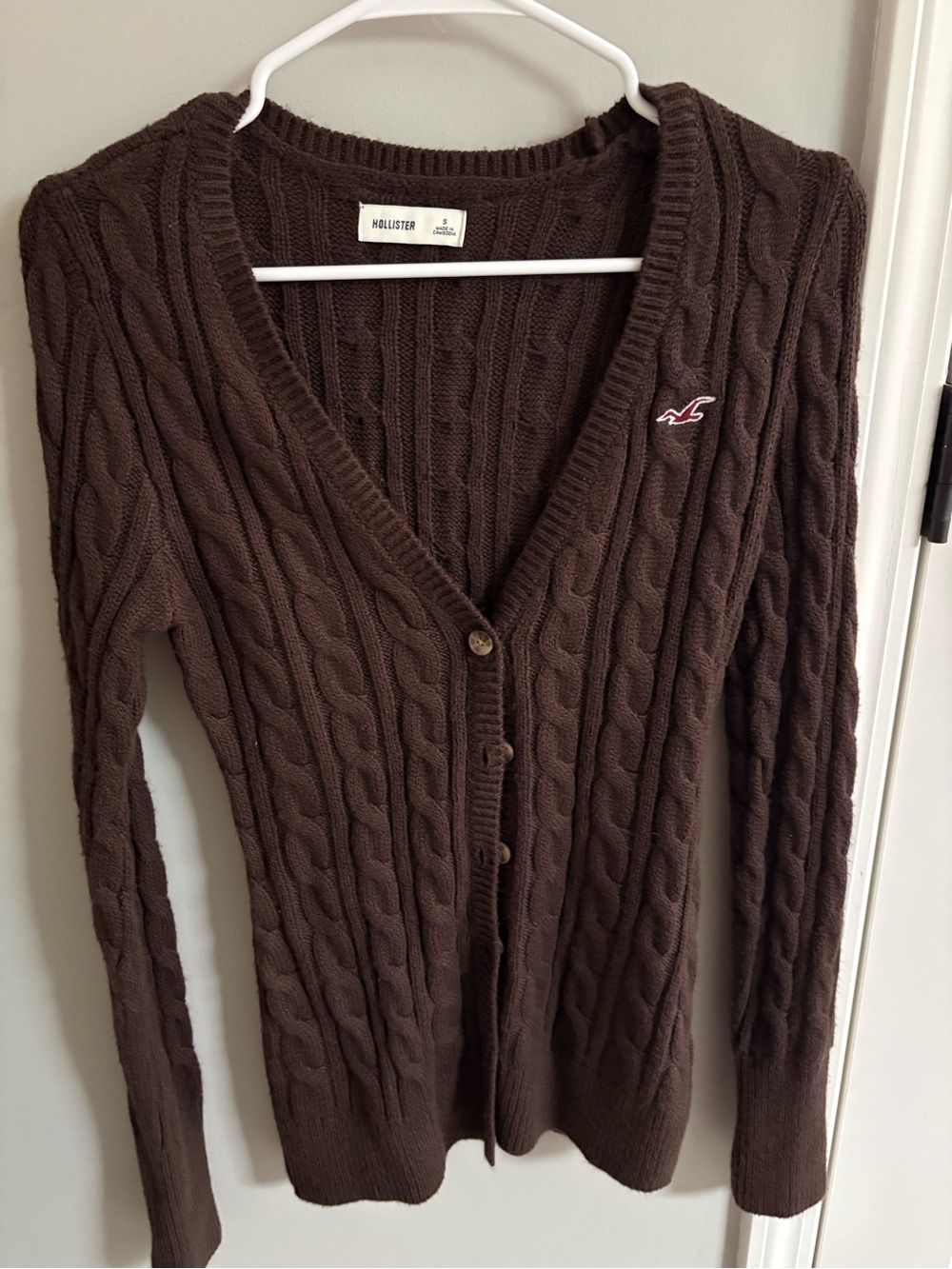 Hollister Brown Cable Knit V-Neck Button Cardigan